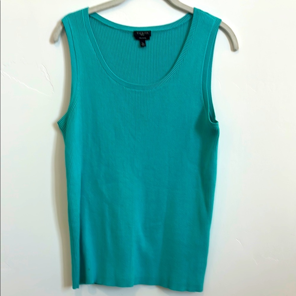 Talbots Turquoise Ribbed Knit Sleeveless Scoop Neck Top 100% Cotton Large Petite